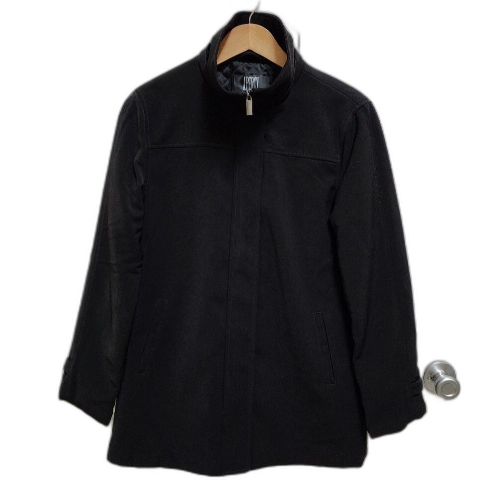 J Percy Coat Womens S Black Polyester Zip Closure Mock Neck Quilted Lined